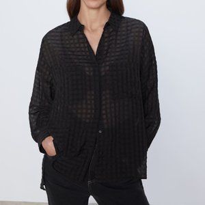 ZARA Plaid Organza Shirt in Black, Size XS